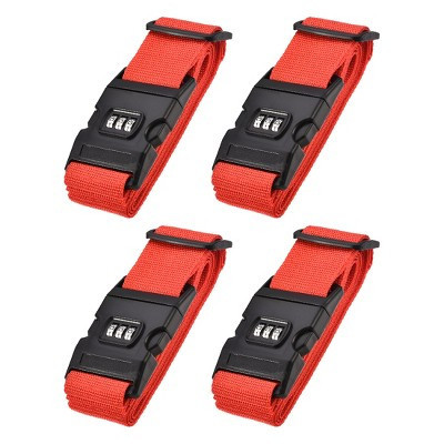Unique Bargains Adjustable Travel Packing Suitcase Belts with Buckle Combination Lock 4 Pcs Red | Target