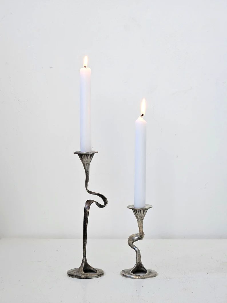 2 Brutalist Silver Plated Bronze Candlesticks Bäckhaus Auböck Era Candelabra Modernist Midcentu... | Etsy (US)