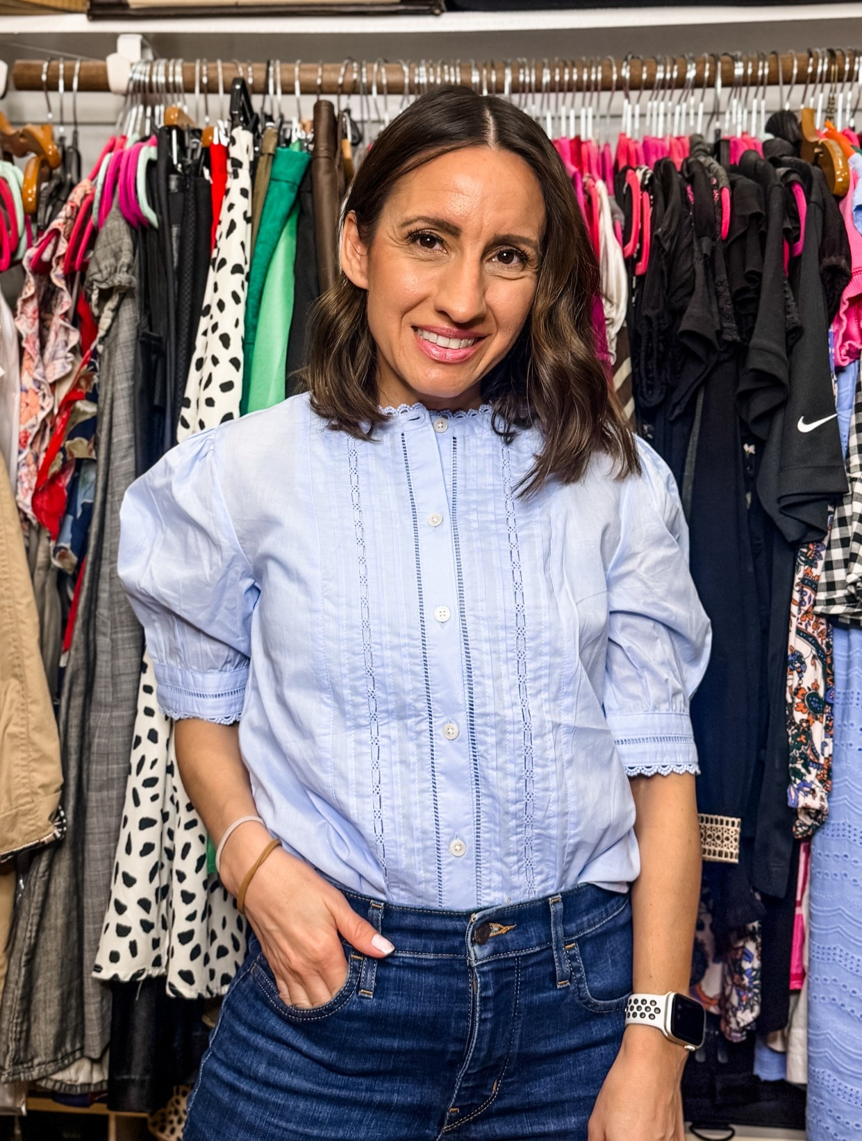 Hello! I found the sweetest light blue shirt. It’s a Walmart fashion find. 
-Top runs big. Size down 1 size. Available in a few colors  
Jeans are Levi’s. I love the fit of these. 
-Jeans run tts. 
Petite style 
Petite outfit 
Spring top

#LTKOver40 #LTKPetite #LTKSeasonal