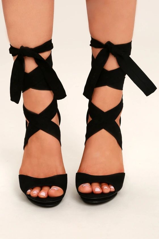 Dorian Black Suede Lace-Up Platform Heels | Lulus (US)