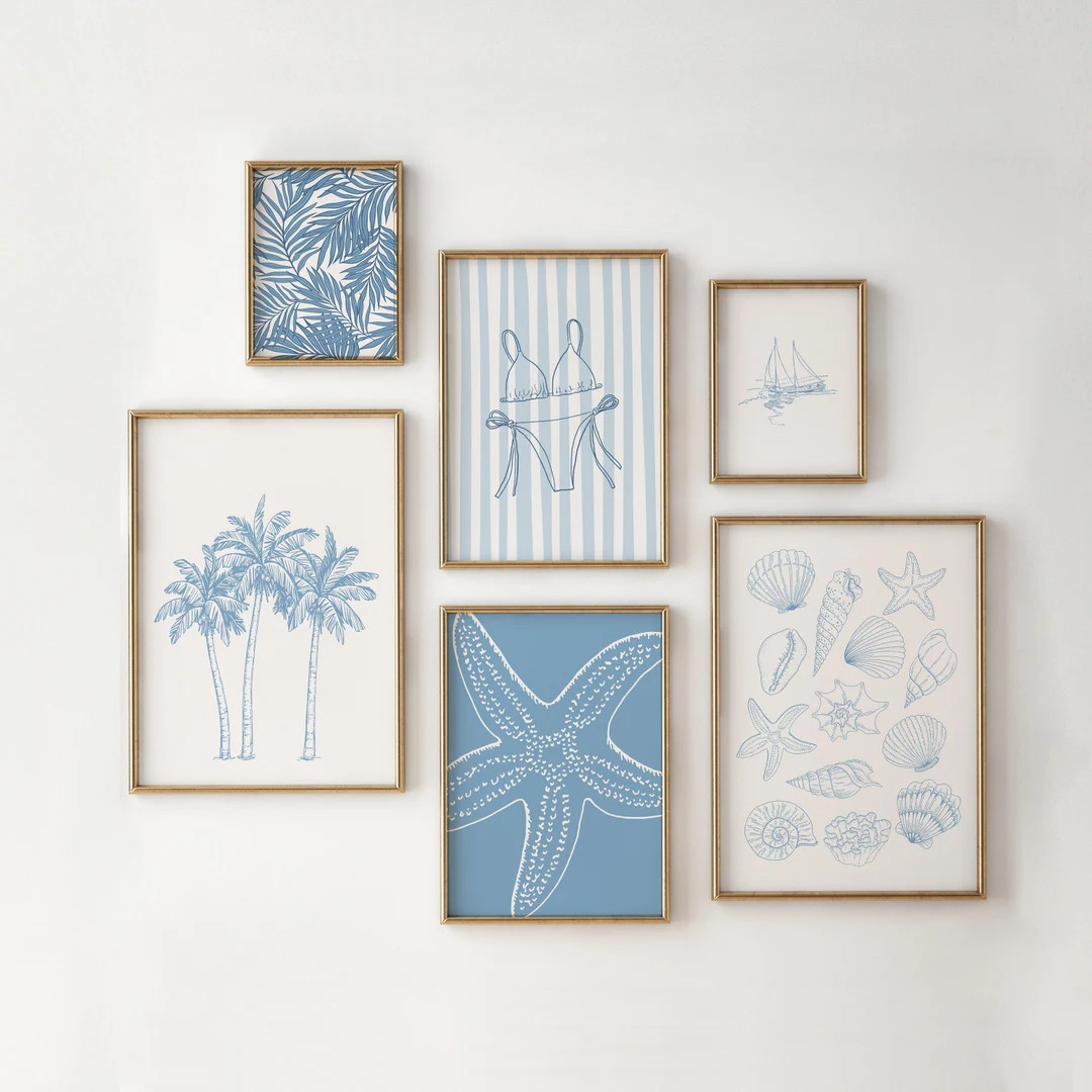 Coastal Print Set of 6 // Coastal Gallery Wall, Summer Wall Art, Beachy Print Set, Bikini Print, ... | Etsy (US)