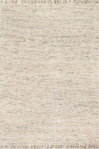 Beige Felted Wool Tasseled 2' 6" x 8' Area Rug | Rugs USA