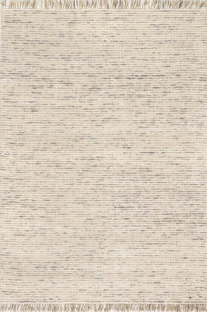 Beige Felted Wool Tasseled 8' 6" x 11' 6" Area Rug | Rugs USA