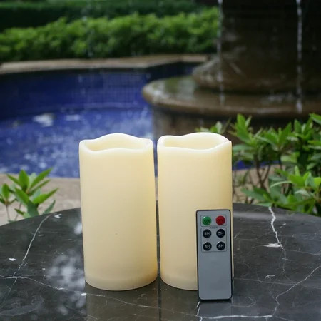 Waterproof Outdoor Flameless LED Candles - with Remote and Timer Realistic Flickering Battery Operated Powered Electric Electronic Plastic Resin Pillar Candles 2-Pack 3âx 6â | Walmart (US)