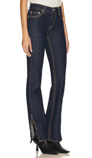 GRLFRND Hailey Low Rise Slim Boot With Slit Hem in Denim-Dark. - size 29 | Revolve Clothing (Global)