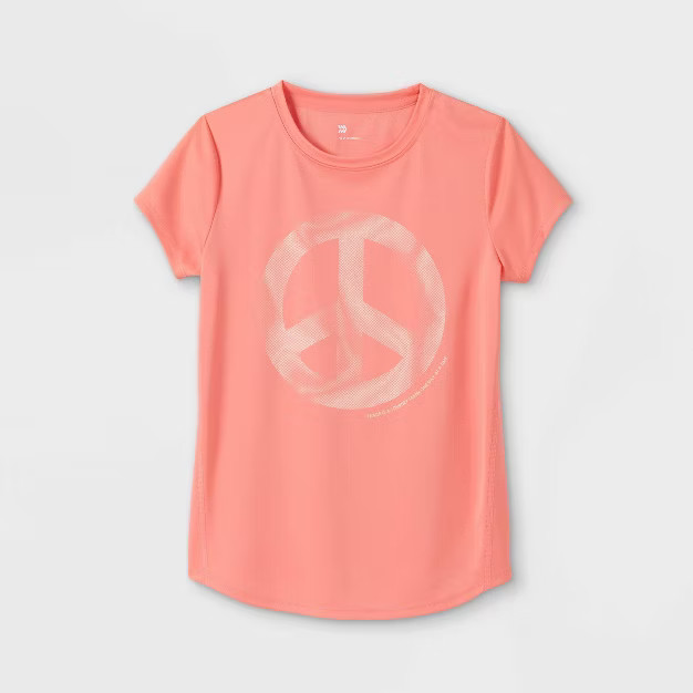 Girls' Short Sleeve 'Peace' Graphic T-Shirt - All in Motion™ Blush | Target