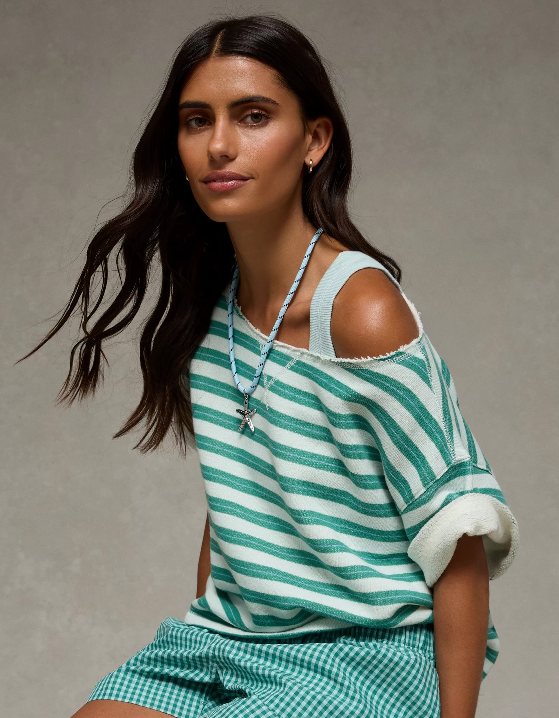 AE Off-the-Shoulder Short-Sleeve Sweatshirt | American Eagle Outfitters (US & CA)