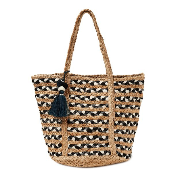 Twig & Arrow Woven Tote Bag Black White Grey Black White Grey | Walmart (US)