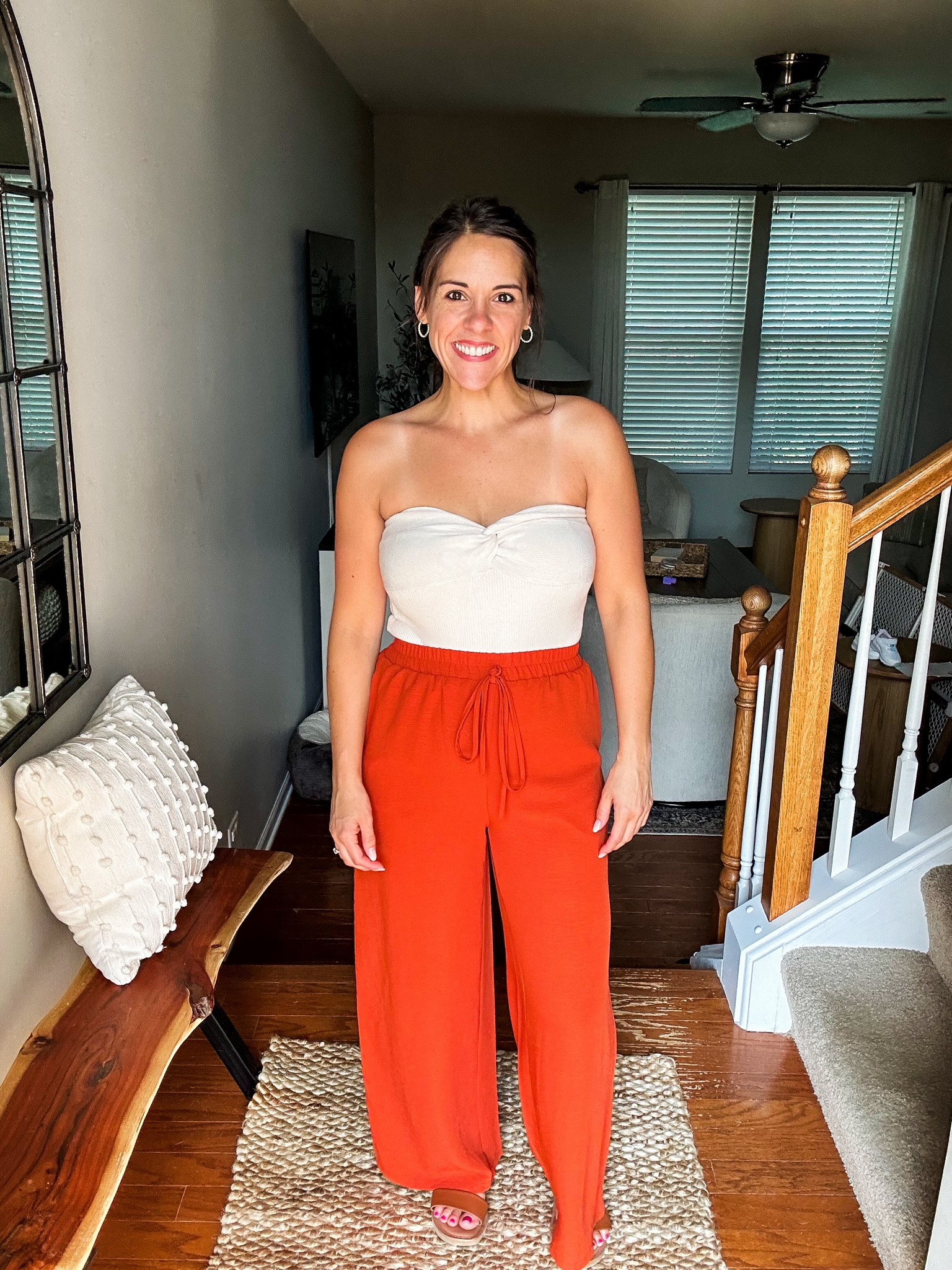 Wearing a small in both

Tube top, cream tank, summer outfit, burnt orange pants, rust colored pants, date night outfit, vacation outfit, resort wear, dinner date, linen pants, gold hoop earrings



#LTKStyleTip #LTKFindsUnder50