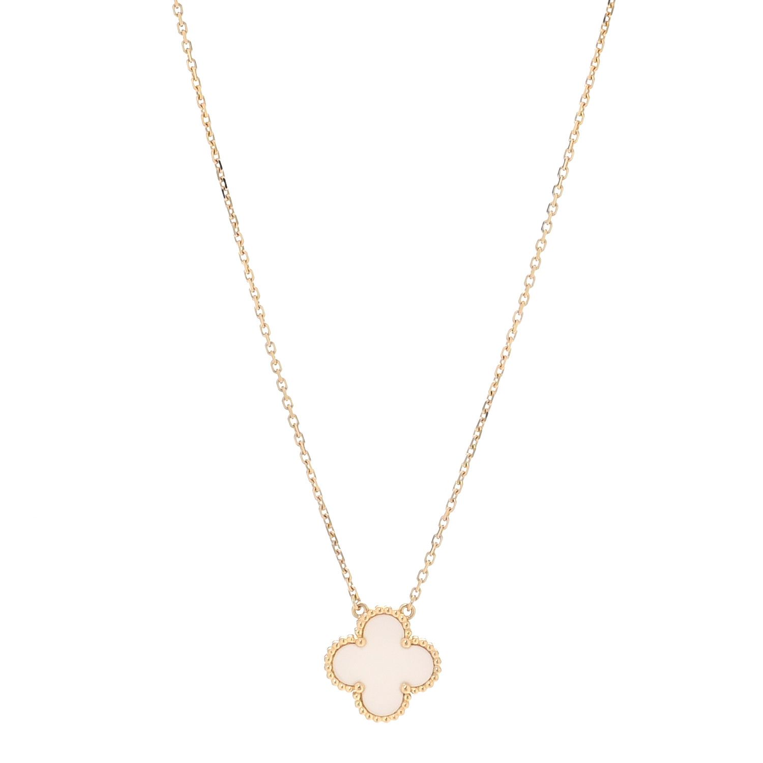 18K Yellow Gold Mother of Pearl Vintage Alhambra Pendant Necklace | FASHIONPHILE (US)