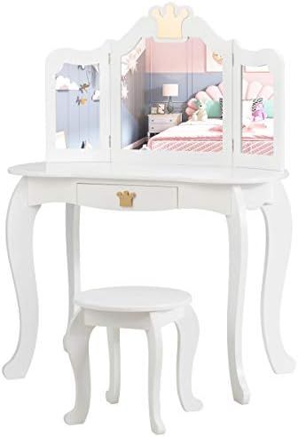 Costzon Kids Vanity Table and Chair Set, Princess Makeup Dressing Table with Drawer & Tri-Folding... | Amazon (US)