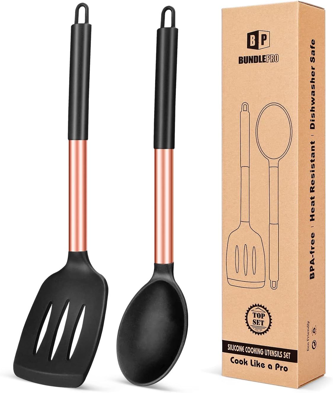 Pack of 2 Large Silicone Slotted Spatula, Non Stick Solid Spoon, High Heat Resistant BPA Free Coo... | Amazon (US)