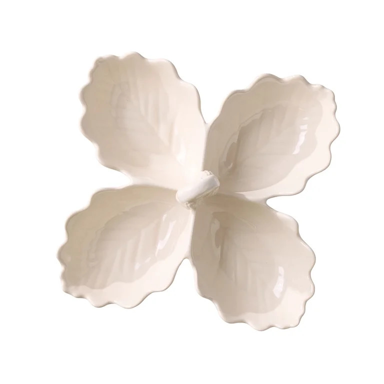 Better Homes & Gardens Figural 4-Leaf 4 oz Cream Stoneware Sectional Serving Bowl | Walmart (US)