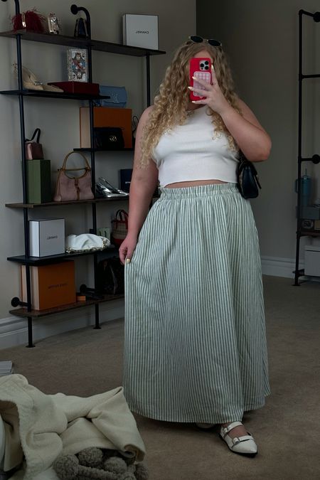 Linen Blend Maxi Skirt in Green Stripe - currently sold out but linked similar! 

#LTKSeasonal #LTKshoecrush #LTKfindsunder100