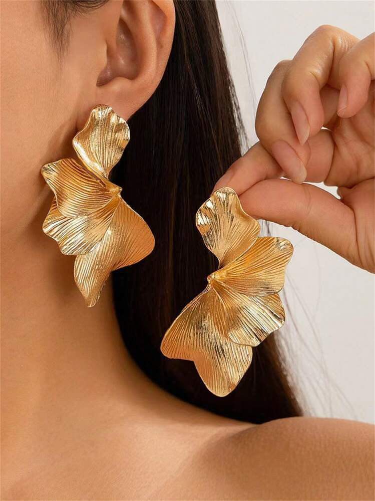 1 Pair Oversized Luxury Metal Floral Elements Golden Party Earrings, Chunky Jewelry Accessories | SHEIN