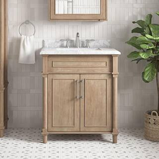 Aberdeen 30 in. Single Sink Antique Oak Bath Vanity with Carrara Marble Top (Assembled) | The Home Depot