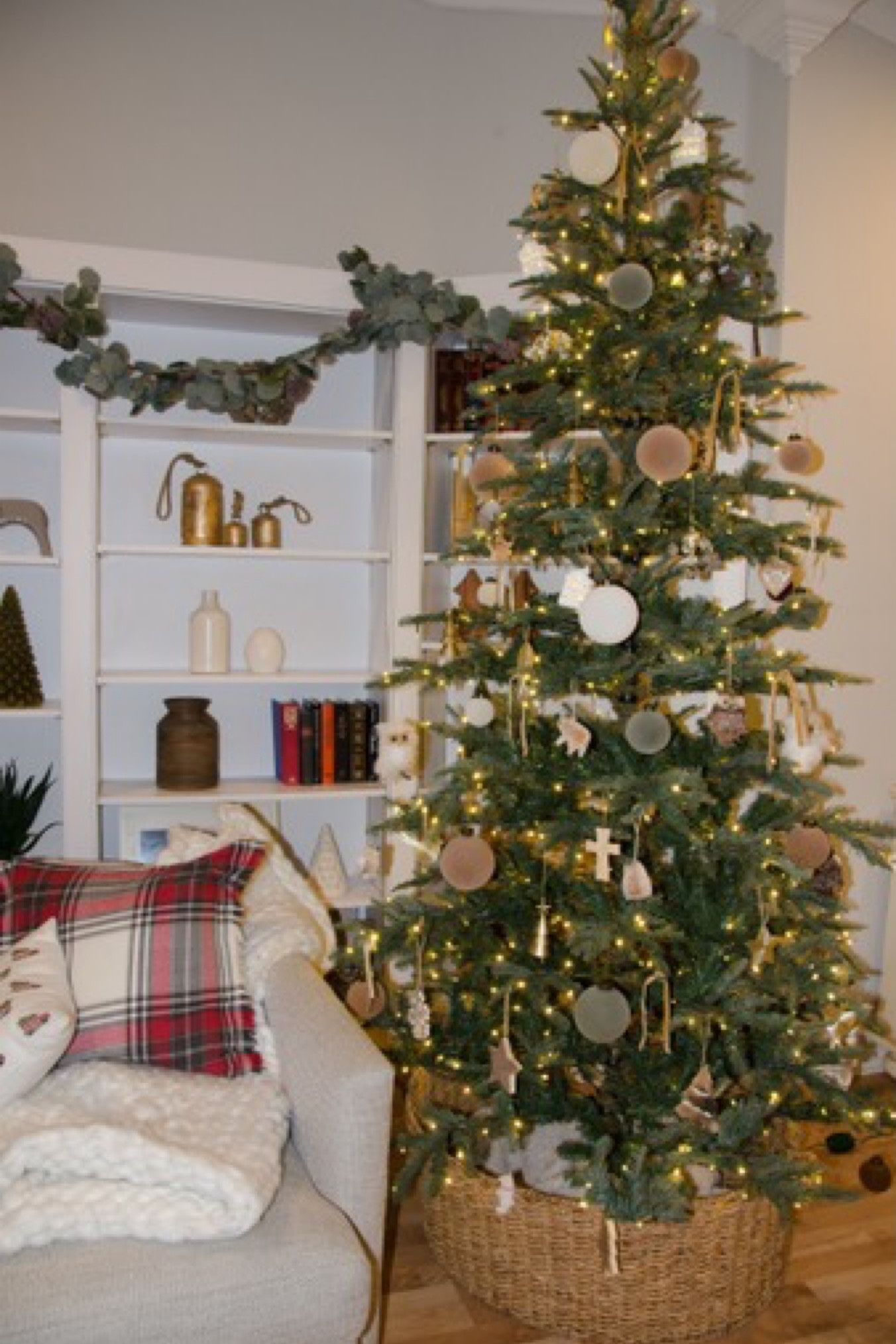 LED Green Christmas tree on sale! 
Velvet ribbons, velvet balls ornaments, tree collar, gold bells 