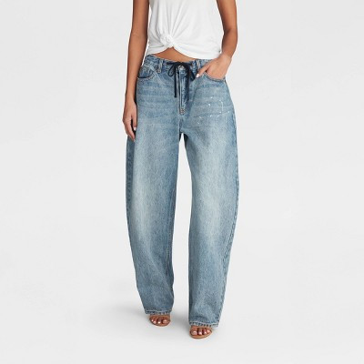 KBB by KAHLANA Women's Mid-Rise Barrel Leg 'The Lynnox Jean' - Blue Denim 8 | Target