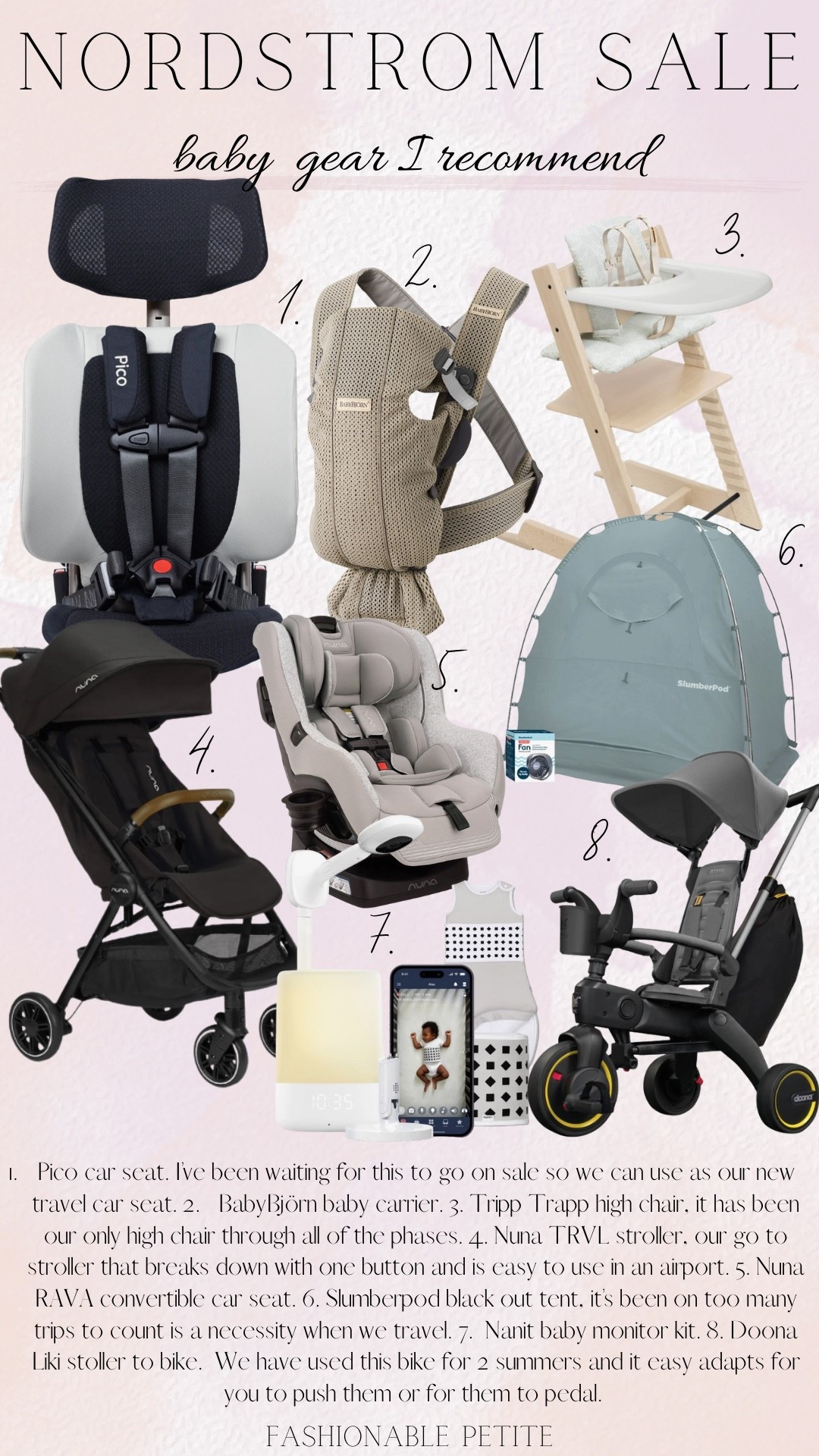 Baby gear I’ve used since the infant baby days till now and I’m going to purchase the Pico car seat during the Nordstrom sale! 

Slumberpod, strollers, nana stroller, liki trike bike, nanit, baby gear, baby carrier, high chair, baby registry, baby shower, mom favorites 

#LTKBump #LTKBaby #LTKSaleAlert