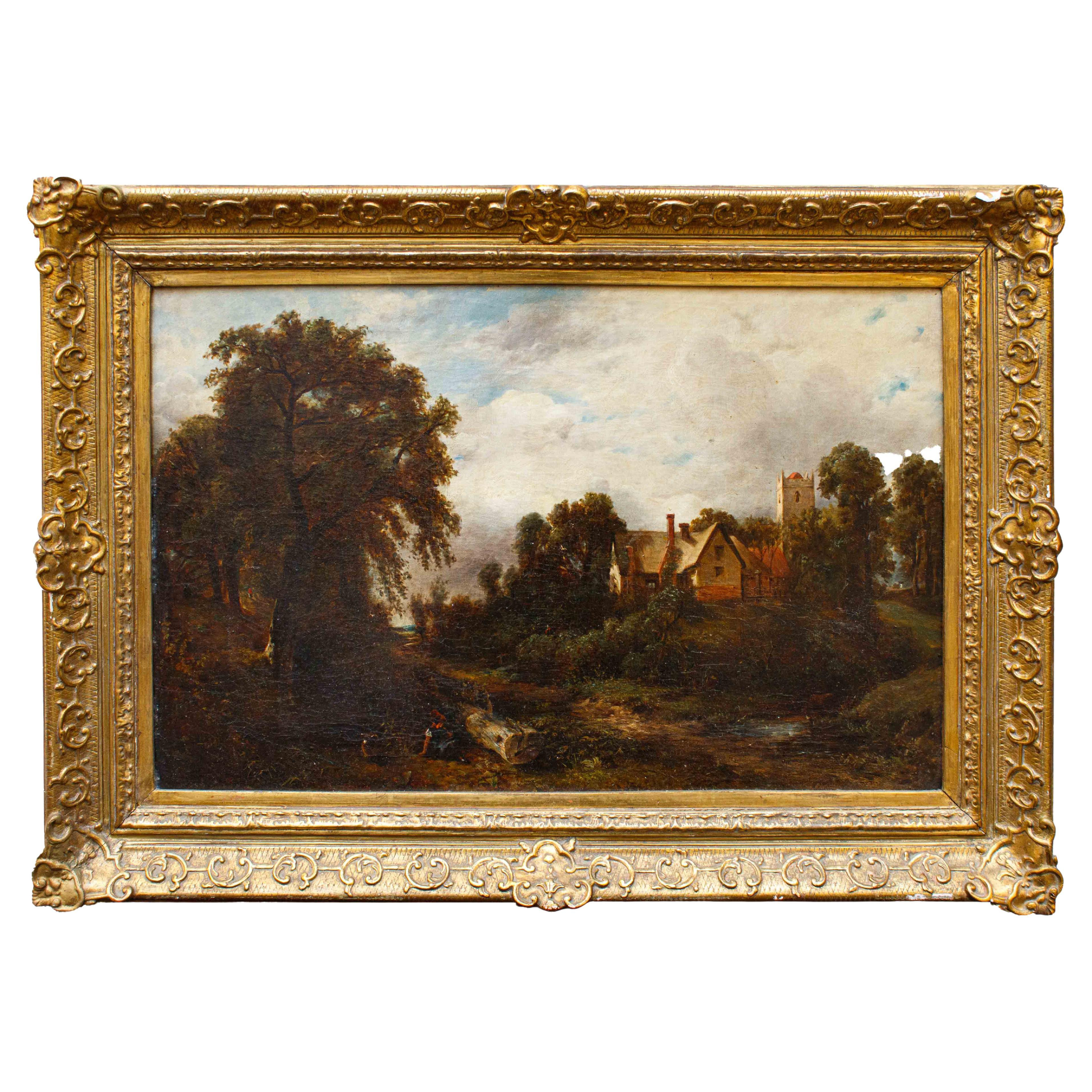 19th Century English Landscape Painting Oil on Canvas | 1stDibs