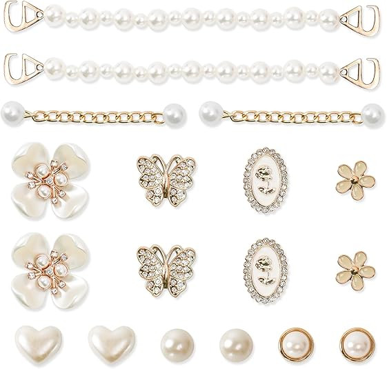 18Pcs Bling Shoe Charms Gold Rhinestone Butterfly Flower Jewelry Shoes Accessories Pearl Chain Sh... | Amazon (US)