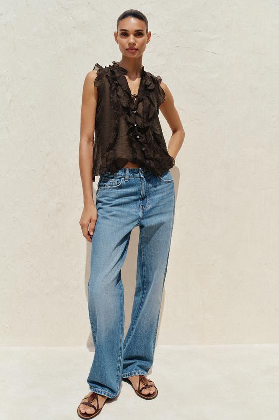 SEMI-SHEER RUFFLED TOP | Zara AU