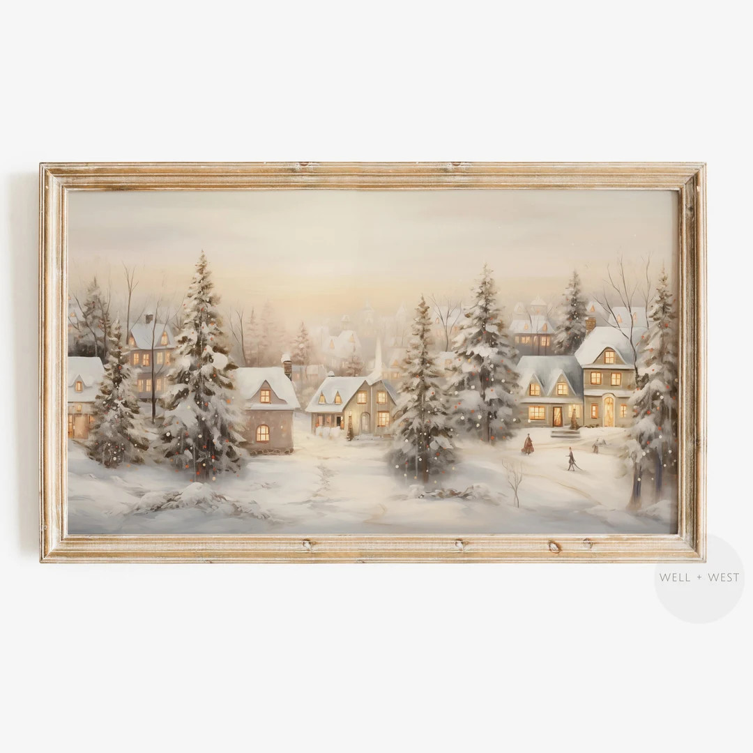 Christmas Winter Village Frame TV Art | Winter Landscape Painting | Samsung Frame TV Art | Vintag... | Etsy (US)
