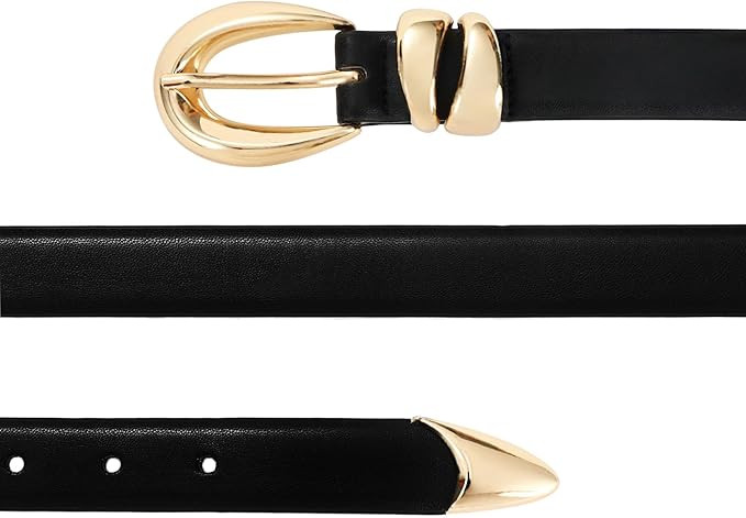 Black Leather Belt for Women Stylish Design with Gold Buckle Ladies Black Belt Perfect for Jeans ... | Amazon (US)