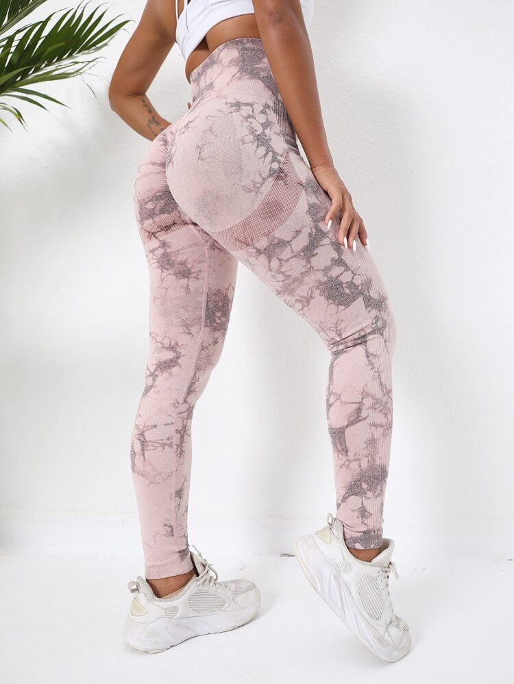 Seamless Tie Dye Scrunch Butt Wide Waistband Sports Leggings | SHEIN