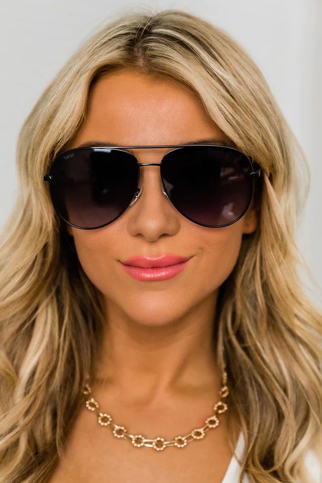 Time To Go Black Aviator Sunglasses | Pink Lily