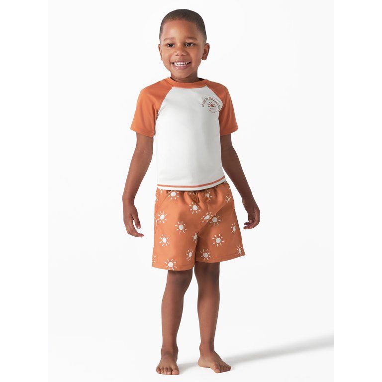 Modern Moments by Gerber Baby and Toddler Boys Short Sleeve Rash Guard and Swim Trunks Set with U... | Walmart (US)