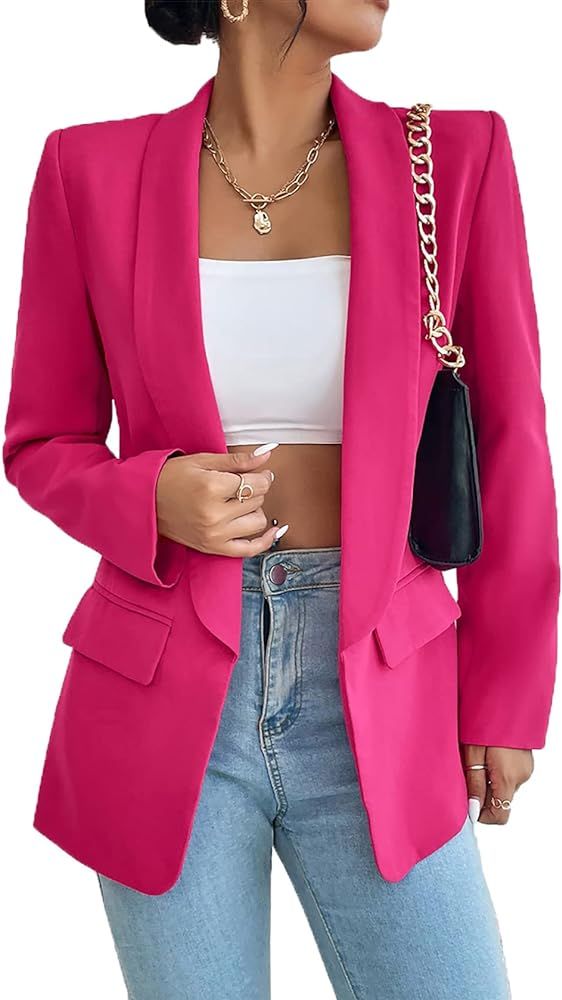 Nihsatin Women's Business Casual Blazer Lapel Collar Open Front Long Sleeve Jackets | Amazon (US)