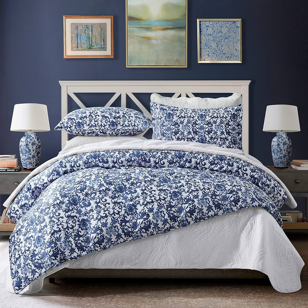 Vintage Portuguese Tiles Azulejos Luxury Duvet Cover Spanish Medallion Painted Pottery White Blue... | Amazon (US)