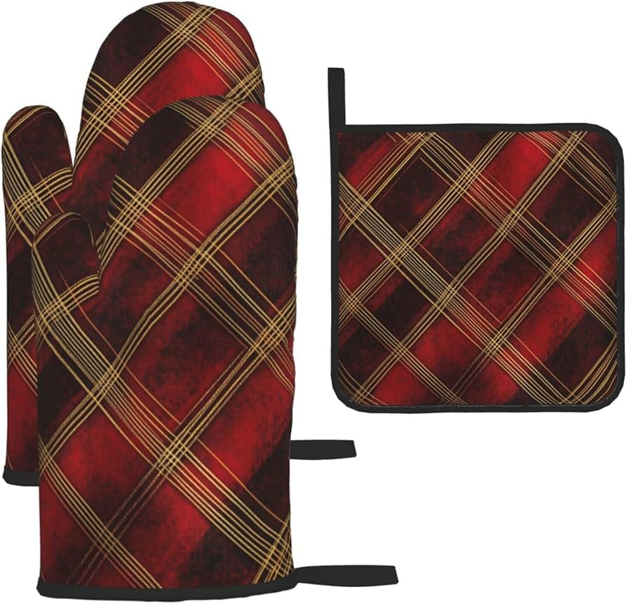 Plaid Buffalo Check Oven Mitts and Pot Holders Sets of 3 Heat Resistant Oven Gloves Hot Pads Non-... | Amazon (US)