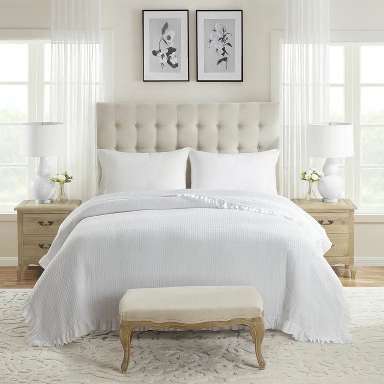 My Texas House Ella White Waffle Woven Microfiber Bed Blanket, King | Walmart (US)