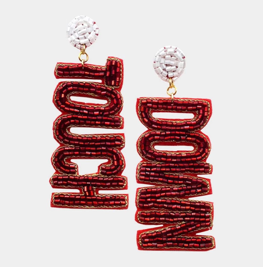 TOUCH DOWN Maroon & White Football Seed Bead Dangle Earrings - Etsy | Etsy (US)