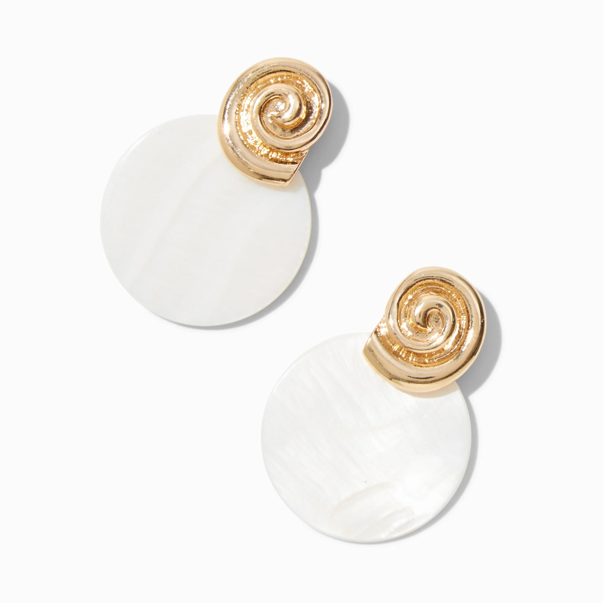 Gold-tone Seashell Pearl Disc Drop Earrings | Claire's (UK)