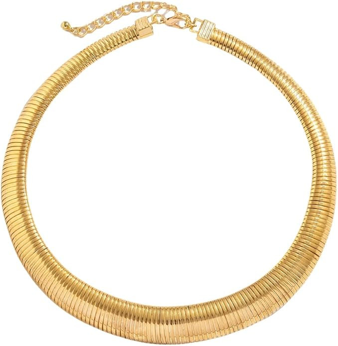 Mrotrida Women's Chunky Striped Flat Snake Collar Necklace Exaggerated Heavy Metal Twisted Thick ... | Amazon (US)