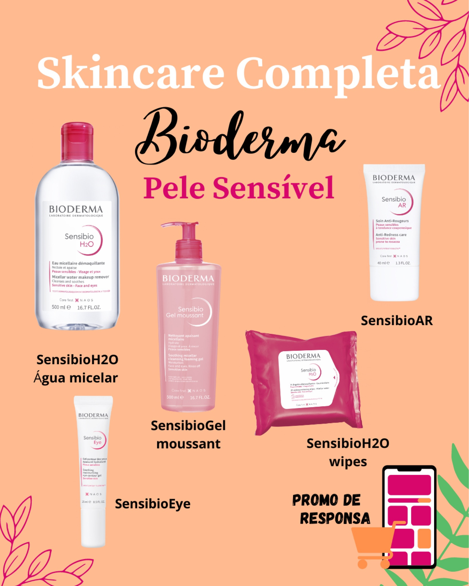 SensibioGel moussant:
Gel de limpeza micelar calmante e hidratante para peles sensíveis
Limpa e remove suavemente a maquiagem do rosto e dos olhos

SensibioH2O: 
A 1ª água micelar
Purifica, acalma e respeita o equilíbrio da pele

SensibioAR: 
Cuidado diário antivermelhidão
Previne e reduz a intensidade de vermelhidão

SensibioEye:
Gel hidratante e revitalizante para o contorno dos olhos para peles sensíveis

SensibioH2O wipes:
Lenço micelar demaquilante que respeita a pele sensível

#LTKGiftGuide

#LTKGiftGuide #LTKbrasil #LTKbeauty