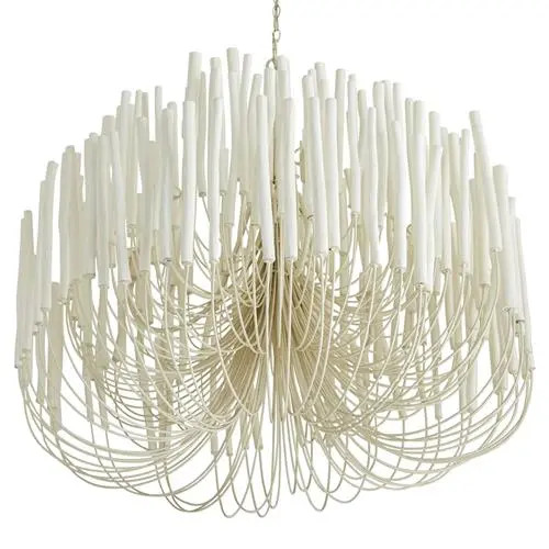 Arteriors Tilda Coastal Beach White Wood Iron Tier Chandelier | Kathy Kuo Home