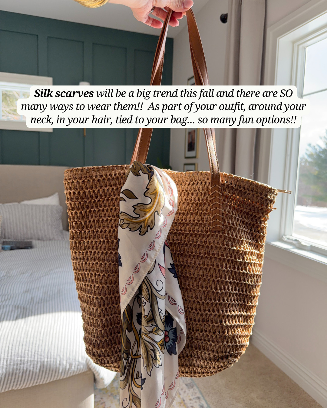 silk scarves are trending! With your outfit, around your neck, in your hair or tied to your bag, so many fun options! 

 #LTKootd #LTKOver40