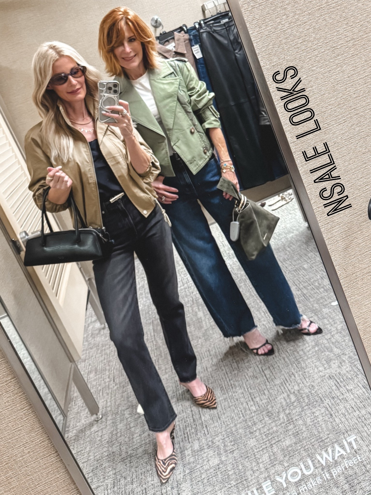 Both of our looks are part of the Nordstrom Anniversary Sale! 🤎 I’m wearing one of my favorite jackets from the sale—this Rails lightweight bomber in the prettiest camel shade, paired with Pistola high-rise faded black straight-leg jeans and a chic skinny belt with a minimal gold buckle. I’m wearing an XS in the jacket and a 24 in the jeans. Cathy is wearing the gorgeous olive green Veronica Beard trench in an XS, along with the beautiful Veronica Beard suede handbag, also part of the sale

#LTKootd #LTKOver40 #LTKSaleAlert