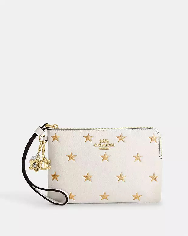 Boxed Corner Zip Wristlet With Star Print And Charms | Coach Outlet US