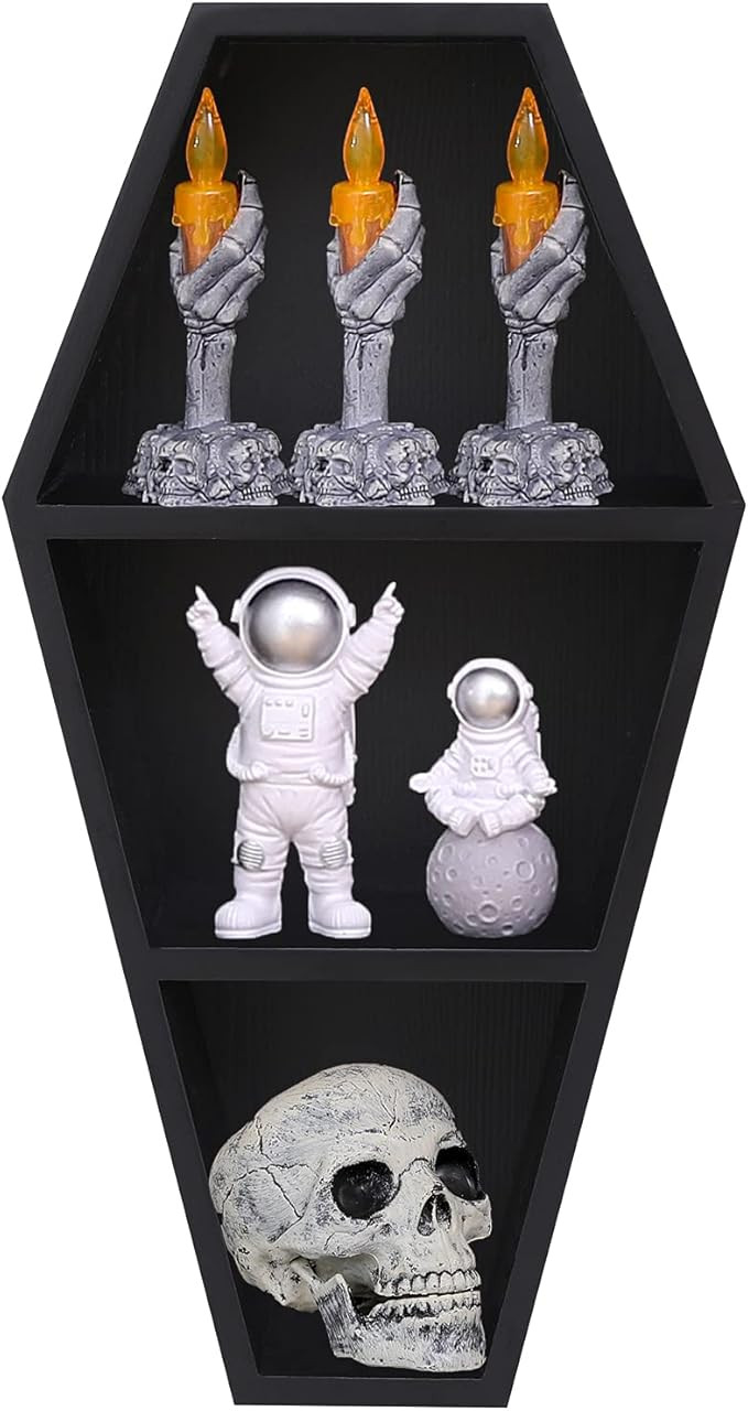 Wall Decor Coffin Shelf- Spooky Gothic Decor for Home,Black Floating Wooden Shelf for Wall or Tab... | Amazon (US)