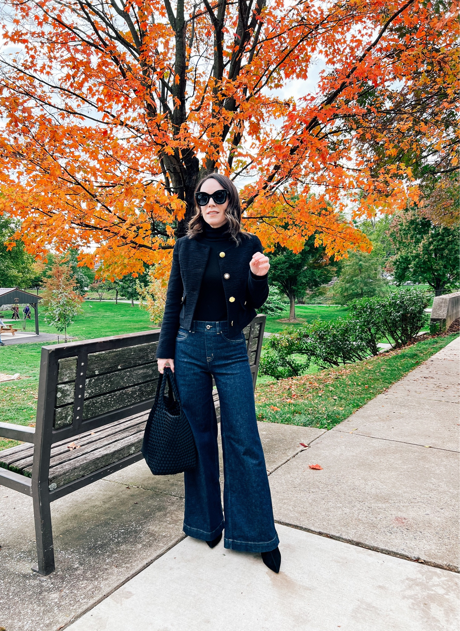 Love these Spanx wide leg jeans - styled with a tweed jacket and pointy toe boots 

#LTKover40 #LTKstyletip