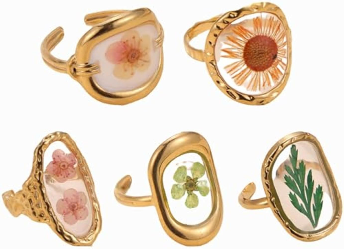 5pcs 18k Gold Plated Floral Adjustable Rings Chunky Gold Rings Vintage Jewelry Y2k Accessories Do... | Amazon (US)