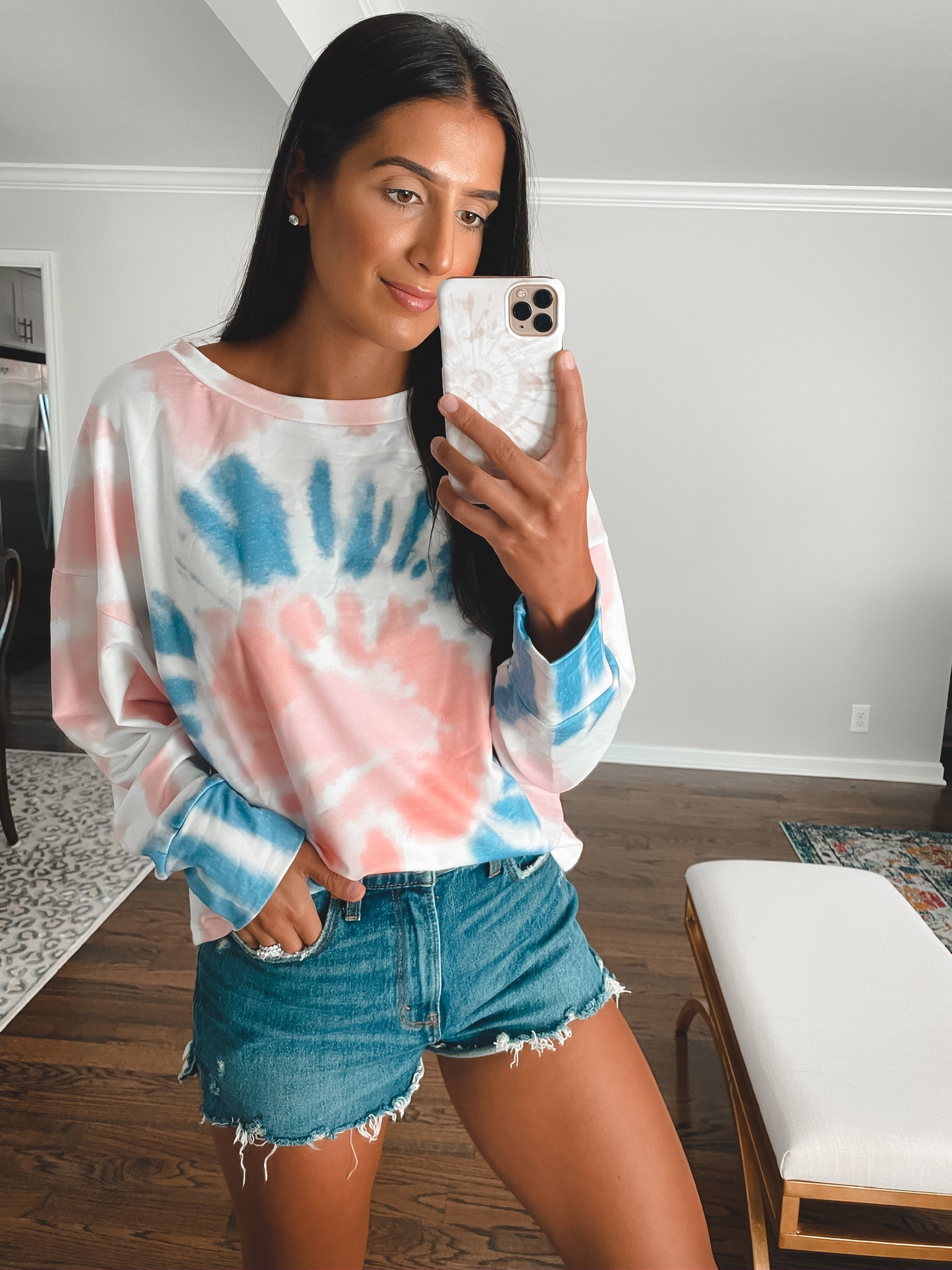 Casual summer outfit ideas - casual fall outfits - cute crewneck - tye dye hoodie - lounge wear - denim shorts -  weekend outfit inspo - fall outfits - weekend outfits ideas 

#LTKstyletip #LTKunder50 #LTKFind