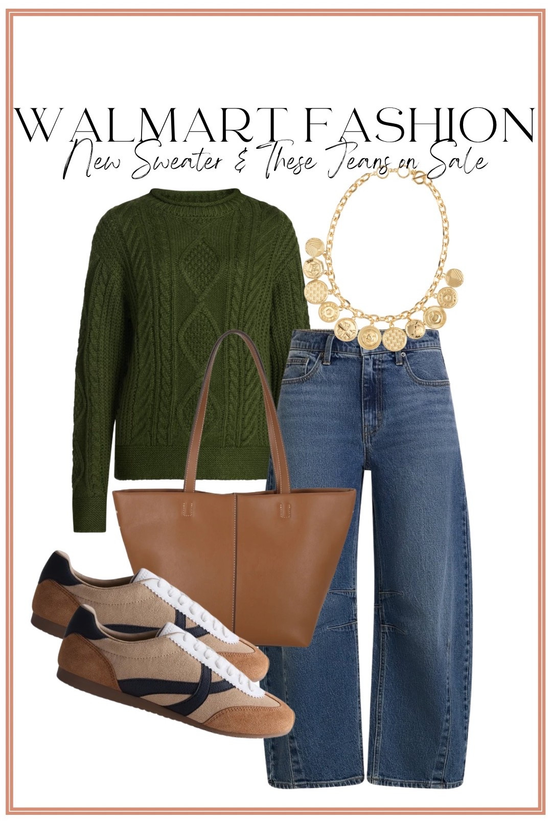 This is my kind of everyday fall outfit! 💚 This new Walmart cable knit sweater looks so good paired with these relaxed jeans, and the neutral sneakers and tote make it such an easy casual look. The best part?! These Walmart jeans are on SALE! 🙌 Such a good affordable denim find for creating so many fall outfits.

#walmartfashion #walmartfinds #walmartstyle #walmartnewarrivals #walmartjeans #walmartsweater #fallfashion #falloutfitideas #casualfalloutfit #affordablefashion #walmartoutfit