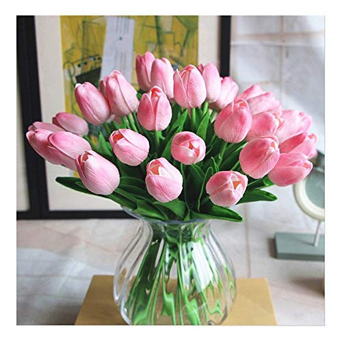 SHINE-CO LIGHTING Artificial PU Tulips 10Pcs Real Touch Fake Flower Arrangement Bouquets for Home Office Wedding Decoration (Pink) | Amazon (US)