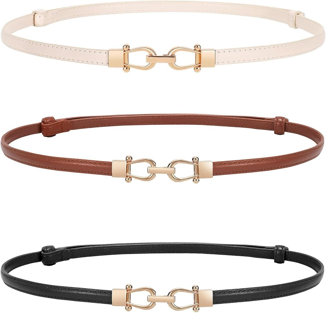 WERFORU Women Classic Leather Belt With Square Gold Silver Buckle For Jeans Pants | Amazon (US)